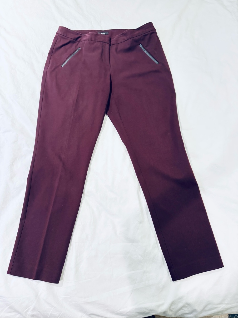 Alfani Faux Leather Trimmed Burgundy Slacks Size 12